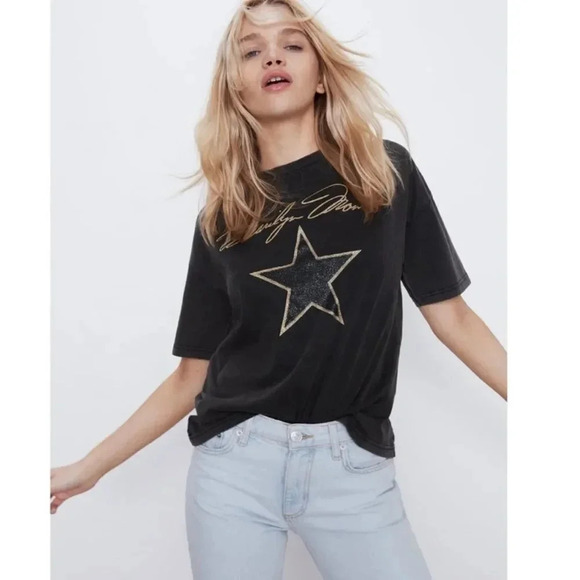 Zara Marilyn Monroe Shirt Sleeve Boxy Fit Crewneck Graphic Tee 100% Cotton NWT - Picture 3 of 7